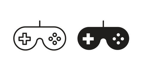 Game controller icons line and solid version, outline and filled vector design set © Pop