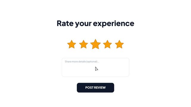 Five Star Rating Feedback UI with Review Text Box and Post Review Button Isolated on White Background for Customer Experience Interface