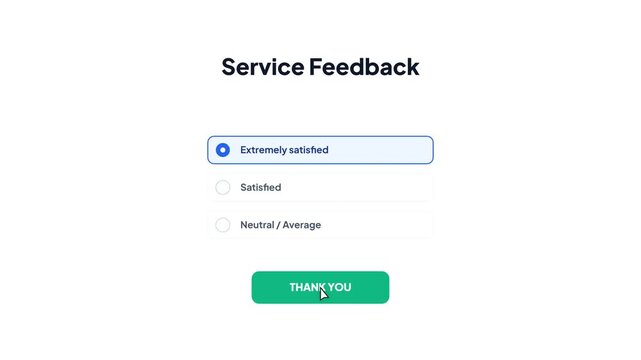 Service Feedback Survey UI with Customer Satisfaction Radio Button Options and Blue Send Feedback Button Isolated on White Background
