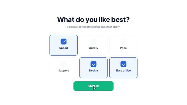 Multi Category Selection UI with Checkbox Options for Speed Design and Ease of Use Isolated on White Background 4k