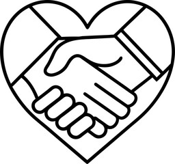 Fototapeta premium Handshake icon in heart shape. Shaking hand representing partnership, trust, friendship, teamwork and more. Transparent PNG and vector