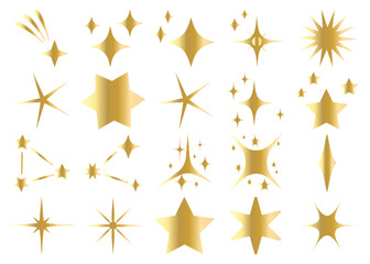 Obraz premium golden sparkling star icons and glitter elements displaying different shapes and light effects