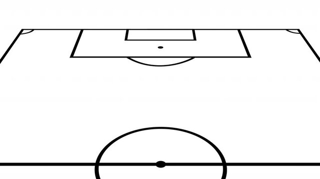 soccer association football black pitch lines outline line drawing animation of each half  for team lineup formation graphics or TV style television broadcast sports into titles with white background
