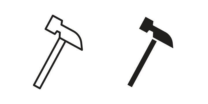 Hammer icons line and solid version, outline and filled vector design set