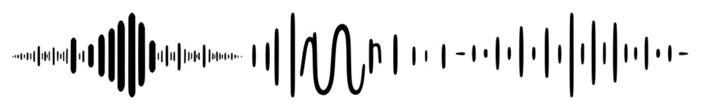 Solid black icon, white background: natural language processing sound waves set with simple line art design featuring simple design, minimalist, black and white with illustrations and graphics