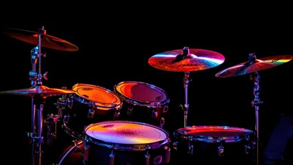 Obraz premium Vibrant Drum Set Illuminated on Dark Stage