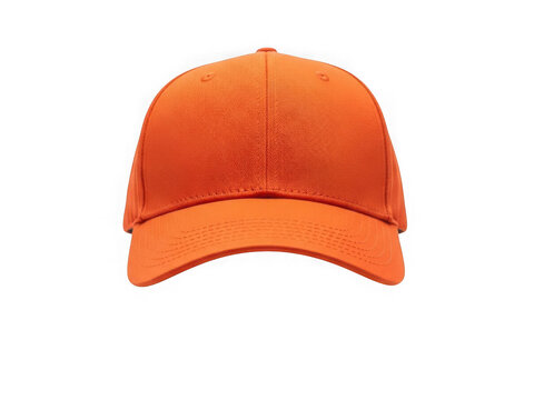 Bright orange baseball cap viewed from above with a flat brim isolated on transparent background