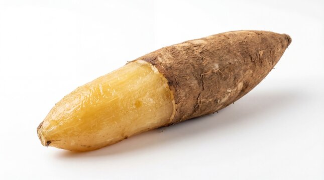 Yacon root partially peeled isolated on white background
