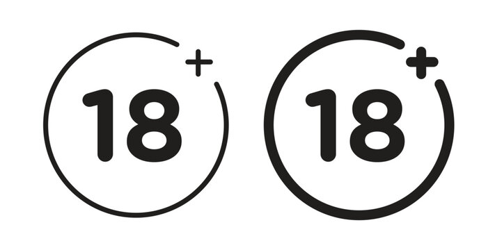 18 Plus icons symbol. Simple, flat design for web or mobile app