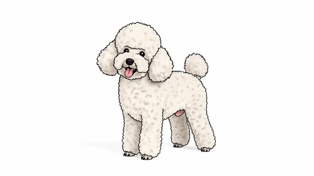 Poodle White Fluffy Dog Cartoon Illustration with a Happy Expression and Moving Head