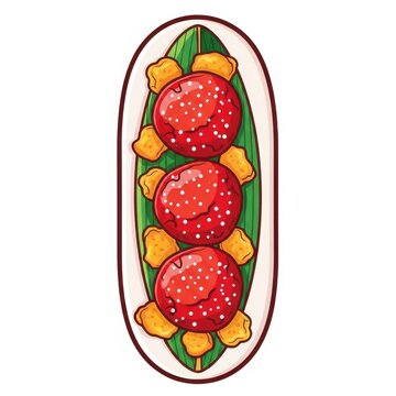 Illustration of traditional indonesian pempek dish with spicy sauce