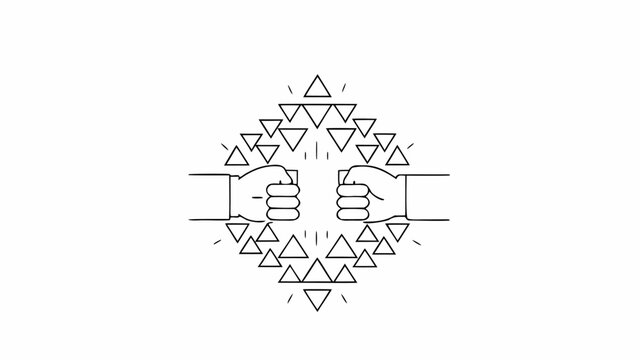 Two hands showing clenched fists in a diamond shape surrounded by triangles