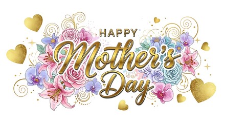 Fototapeta premium Happy Mother's Day Greeting with Flowers and Hearts