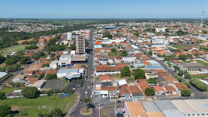 Fototapeta premium Aerial drone view of Bady Bassitt city in Sao Paulo state, Brazil. Residential neighborhoods, urban development and expansion of a small Brazilian town in the countryside