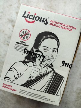 28 March, 2026, Kolkata, West Bengal, India - Indian Famous brand 'Licious' for delivering cleaned and chopped Fish and Meat with packaging for household needs.