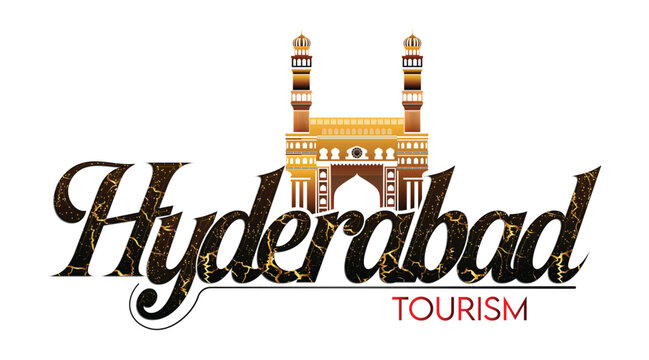 Hyderabad Tourism Vector Design with Charminar Illustration and Luxury Typography for India Travel Branding