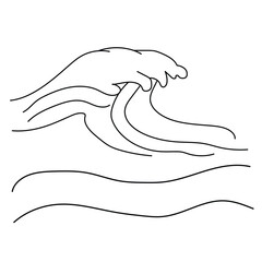 Obraz premium Simple black and blue ocean wave icon drawing , ocean storm wave icon , single wave icon , white background , EPS10
