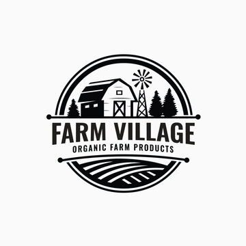 Farm house village badge emblem logo vector isolated. Best for organic farm products related industry