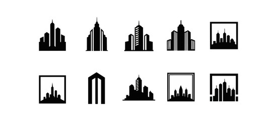 Obraz premium Abstract silhouetted cityscape collection on black backgrounds