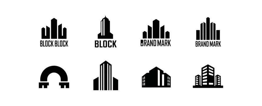 Abstract illustration of various architectural elements on black background