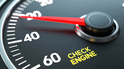 Fototapeta premium Close-up of car dashboard with check engine light on