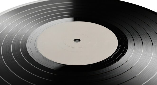 Vinyl record with a central hole and concentric grooves on a black background
