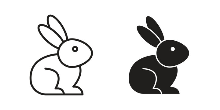 Rabbit icons line and solid version, outline and filled vector design set