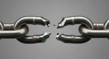 Naklejka premium A broken metal chain on a gray background symbolizing separation and disconnection
