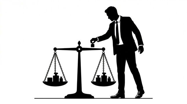 天秤でバランスをとる男性