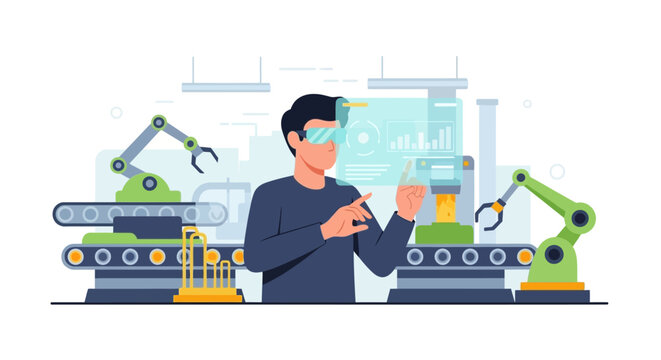 Industry 4.0 Smart Factory with Augmented Reality: Engineer Monitors Automated Production Line via Virtual Interface and Robotic Arms