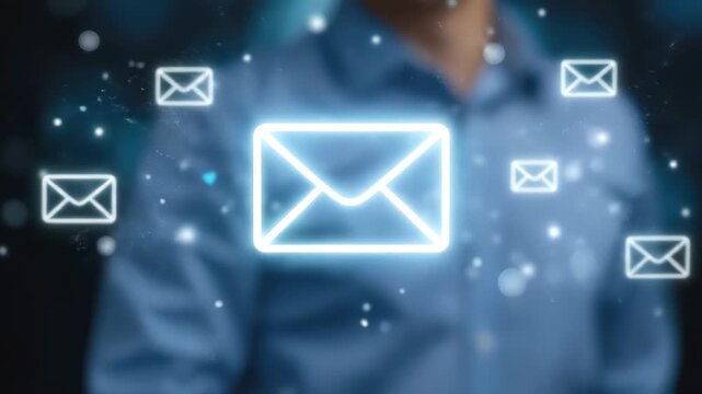 Digital communication concept, person touching virtual email icon, global messaging, electronic correspondence, online networking, internet contact, technology connection, business reach