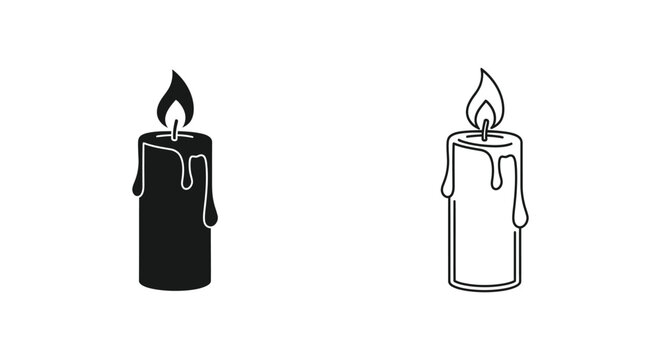 Black and white candles with dripping wax and flames Vector