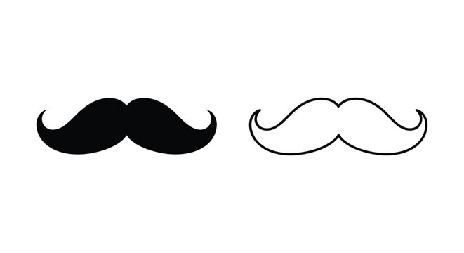 Black and white mustache icon set Vector
