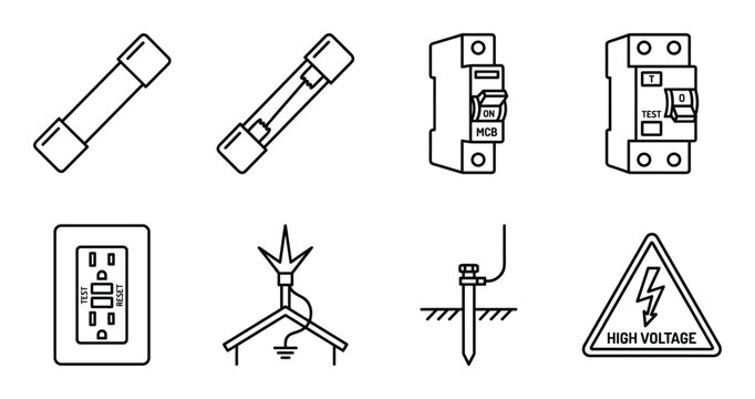 Electrical safety and protection equipment icons for high voltage power supply system installations