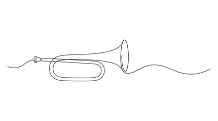 Obraz premium Minimalist continuous line drawing of a bugle horn symbolizing music and performance art