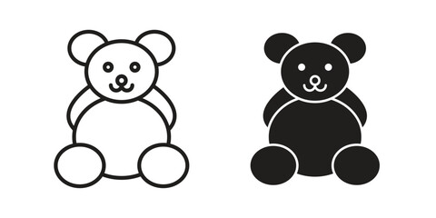 Naklejka premium Teddy bear icons line and solid version, outline and filled vector design set