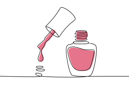 Minimalist line drawing of a nail polish bottle and dripping liquid