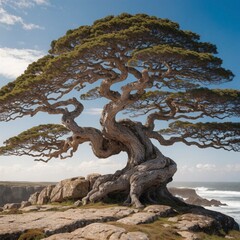 Fototapeta premium Ancient Windswept Tree vs Lush Green Tree – Nature Contrast Concept