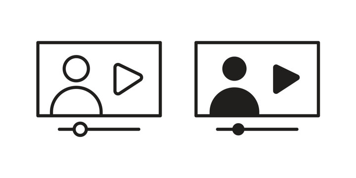 Webinar icons line and solid version, outline and filled vector design set