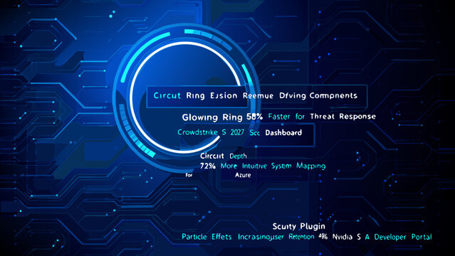 Cybersecurity dashboard with a glowing ring and circuit board design