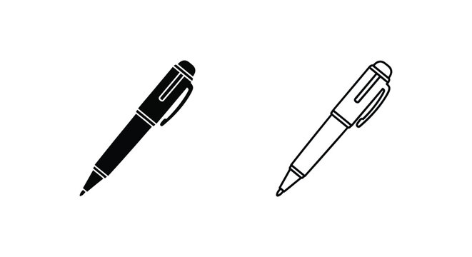 Two pens side by side black and white line art illustration Vector