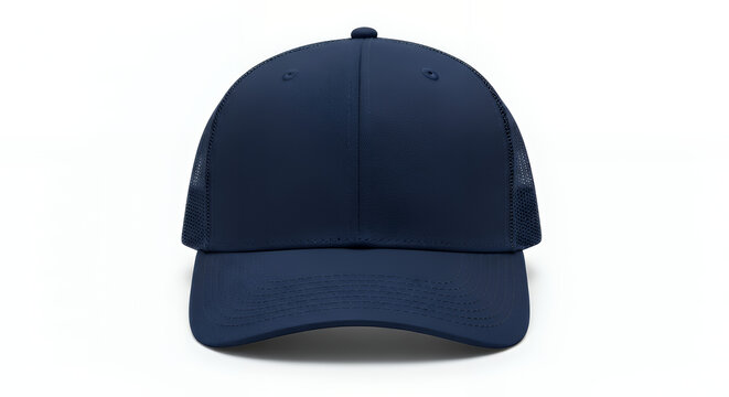 Blank navy blue trucker hat front view isolated on white backdrop hat mockup mockup cap hat template fashion clothing baseball front sport isolated blank
