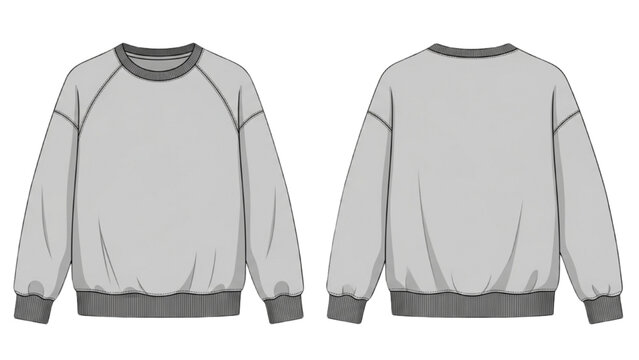 Vector CAD design style illustration of sweatshirt front and back views