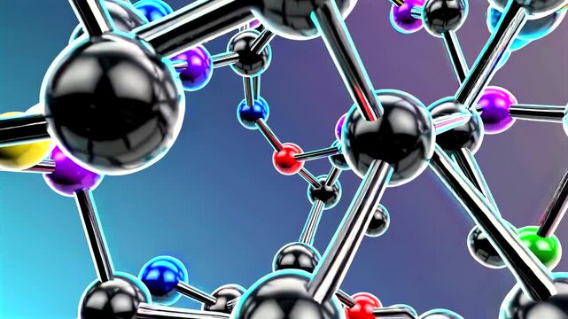 Colorful Atomic Web, Dynamic Network Of Vibrant Atoms, Bright Atomic Structure Floating Above Gradient Background, Lively Atom Network With Colorful Connectors On Teal Surface