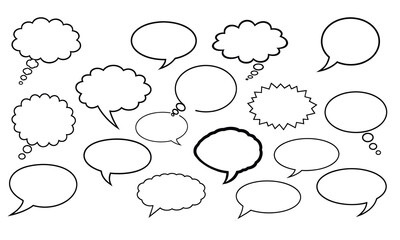 Fototapeta premium Collection of various speech bubbles in black silhouette on white background