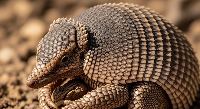 Closeup Armadillo Curled Up on Ground