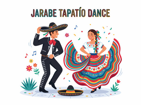 Jarabe Tapatio Dance: Mexican Couple in Traditional Costume