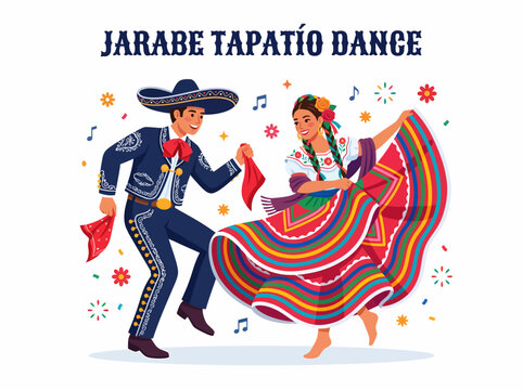Jarabe Tapatio Dance: Mexican Couple in Traditional Outfits