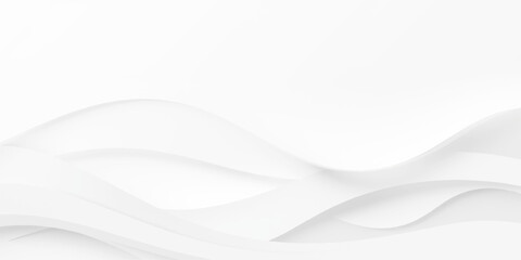 Fototapeta premium Clean Minimal White Background with Abstract Flowing Waves and Soft Shadow Layers, Smooth Curved Paper Cut Texture for Elegant Modern Design Templates, Presentations and Creative Backdrops.
