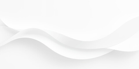 Obraz premium Clean Minimal White Background with Abstract Flowing Waves and Soft Shadow Layers, Smooth Curved Paper Cut Texture for Elegant Modern Design Templates, Presentations and Creative Backdrops.